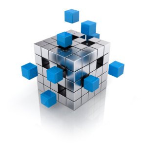 teamwork business concept - cube assembling from blocks