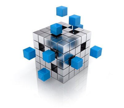 teamwork business concept - cube assembling from blocks